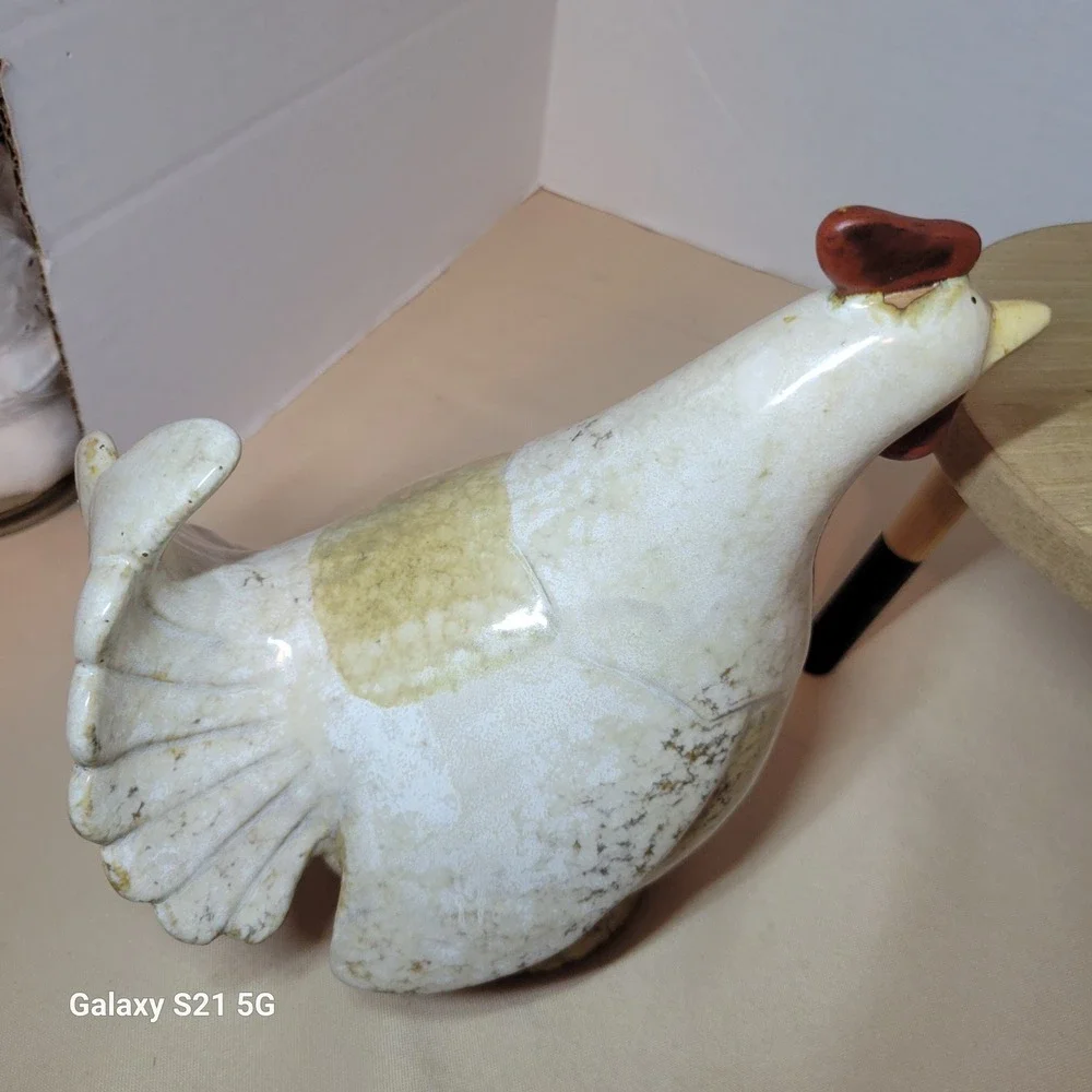 Vintage Ceramic Rooster Figurines Set of 2 Farmhouse Decor 4347B Cream Tan